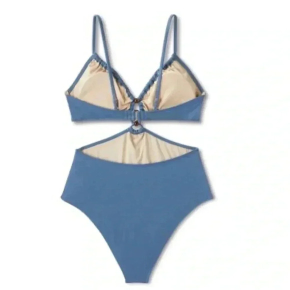 Shade & Shore Cut Out Bead Detail One Piece Swimsuit - Blue Sz S NWT - Picture 4 of 7